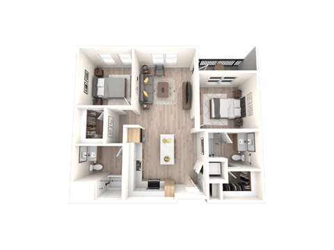 Floor plan for 2 beds, 2 baths, 994 sqft